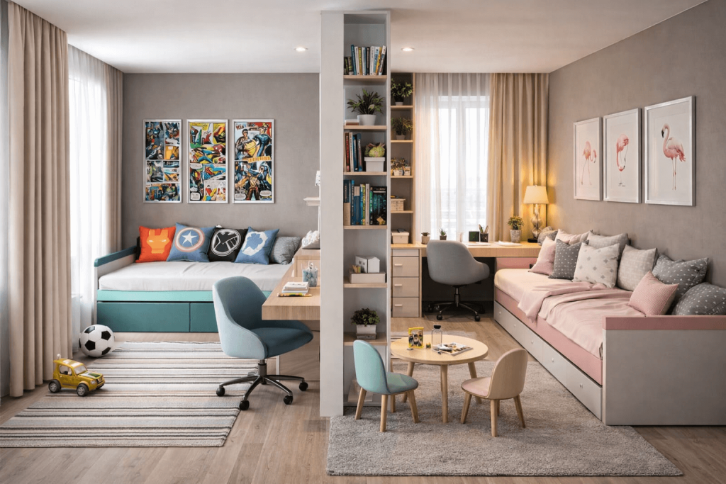 детская комната с параллельным зонированием
